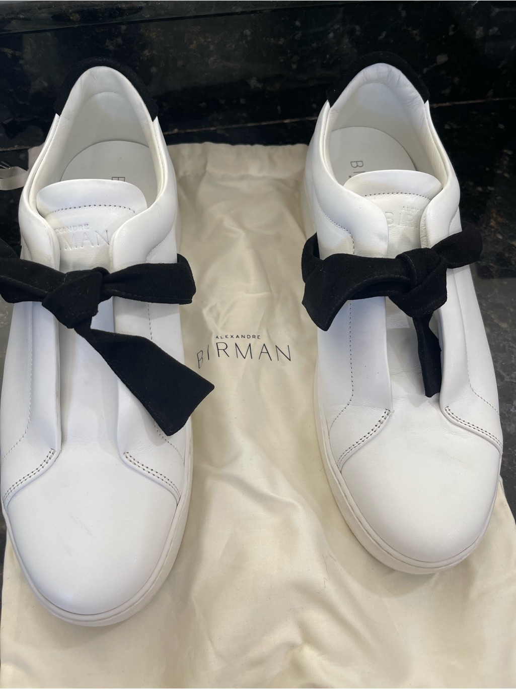 Alexandre Birman White Leather Sneakers With Black Bow Accent
